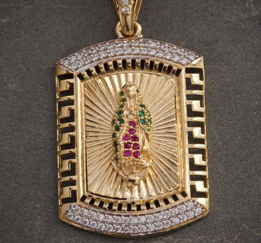 Dije Placa Virgen De GUADALupe CON SWarovski 7.9gr / Largo 4.3cm / Oro Amarillo Nac P