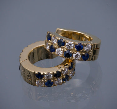 Candongas con 89pts de zafiro y 64pts de diamante 6.6gr / Largo 1.2cm / Oro Amarillo Nac (Joya) P