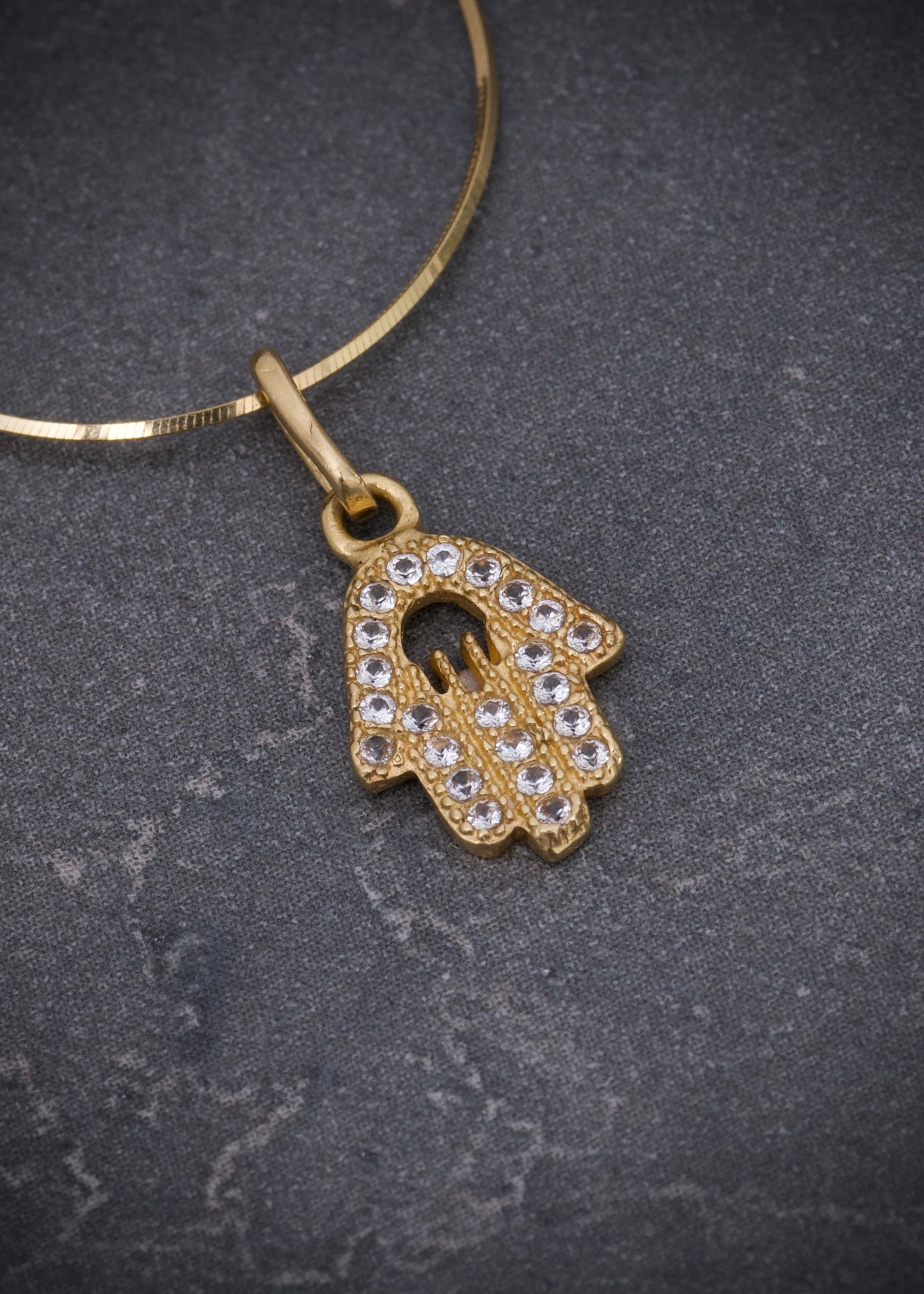 Set Cadena Mini Espejo Dije Mano Hs 2.35gr / Largo 45cm / Oro Amarillo B