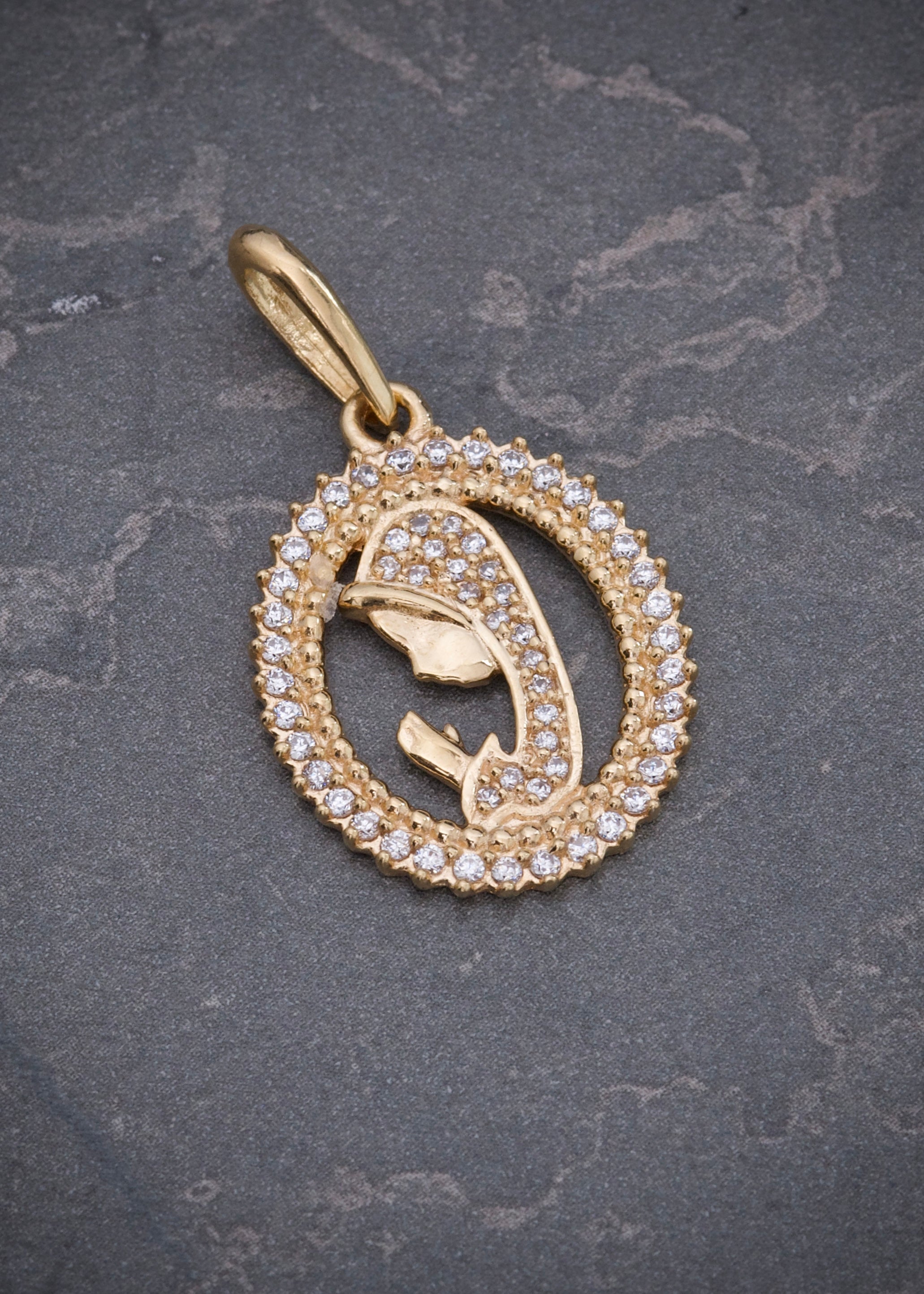 Dije virgen maria con swarovski blanco 3.8gr / Largo 3.2cm / Oro Amarillo Nac B