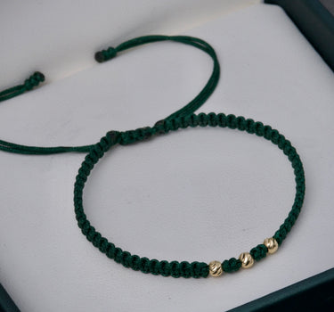 Pulsera en hilo verde con bolas diamantadas 3mm 0.15gr / Oro Amarillo (Joya) M