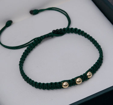 Pulsera en hilo verde con bolas lisas 4mm 0.25gr / Oro Amarillo (Joya) M