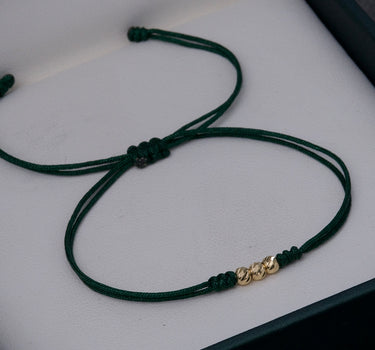 Pulsera en Hilo Verde con bolas diamantadas 3mm 0.15gr / Oro Amarillo (Joya) M