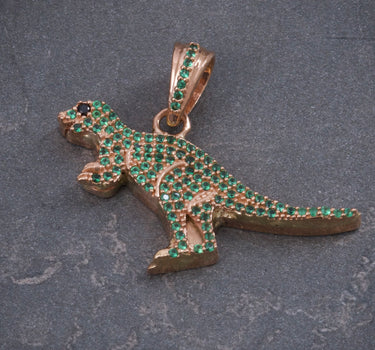 Dije DINOSAURIO CON SWAROVSKI VERDE 8.3gr / Largo: 2.6cm / Oro Rosado Nac M
