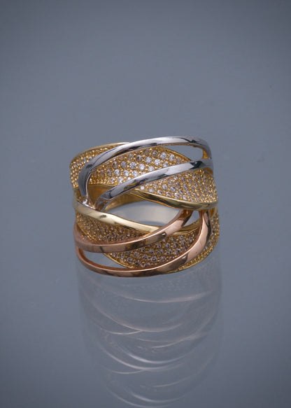 Anillo con swarovski blanco 10.75gr / Talla 7 1/4 / Tres Oros Nac M