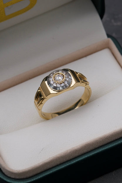 Anillo Con Swarovski Cental Y Laterales Blancos 5.9gr / TALLA 10 3/4 / Oro Amarillo italy +2 M