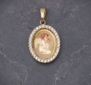 Dije Medalla De Angel Con Swarovski 1.95gr / Largo 2.4cm / Oro Amarillo italy +4 M