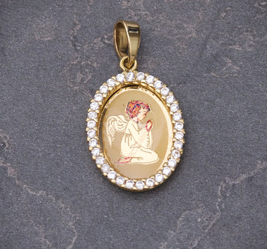 Dije medalla angel de la guarda con swarovski blanco 2gr / Largo 2.4cm / Oro Amarillo italy +4 B