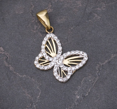 Dije mariposa con swarovski blanco 1.6gr / Largo 2.1cm / Oro Amarillo italy +3 B