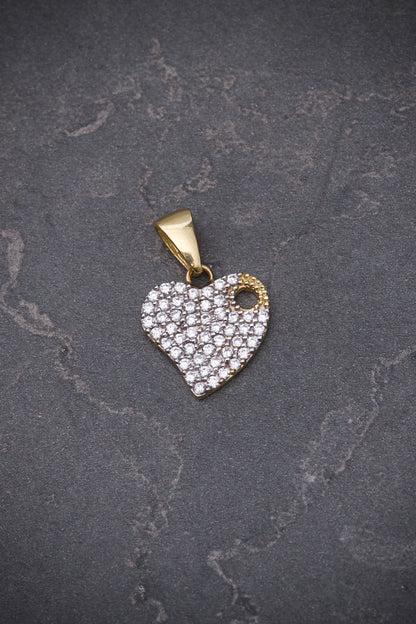 Dije corazon con swarovski blanco 1.8gr / Largo 1.9cm / Oro Amarillo italy +3 B