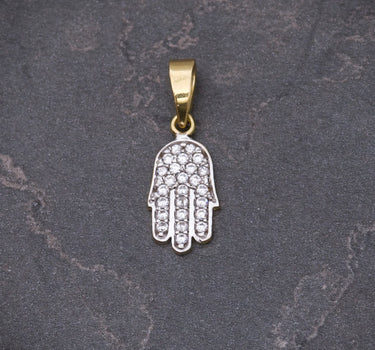 Dije mano Hs Con Swarovski Blanco 0.9gr / Largo 1.9cm / Oro Amarillo italy +3 M