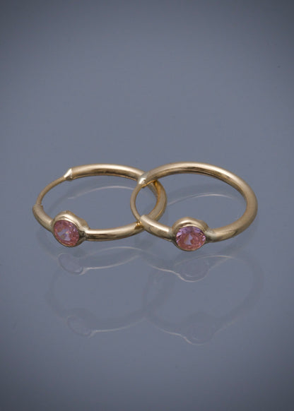 Candongas con Swarovski Rosado 0.6gr / 1.1cm / 3.4mm — Oro Amarillo