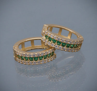 Candongas con swarovski verde y blanco 3gr / Largo 1.2cm / Oro Amarillo Nac B