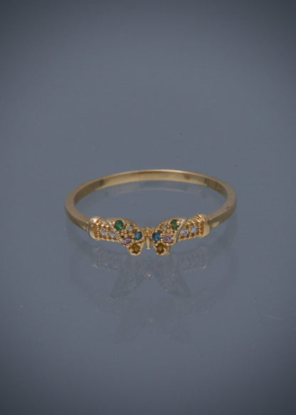 Anillo mariposa con swarovski multicolor 1.8gr / Talla 7 1/4 — Oro Amarillo