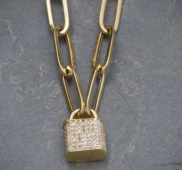 Pulso tejido paper clip con candado / swarovski blanco 7.5gr / 20cm / Oro Amarillo (Joya) M