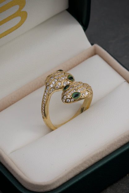 Anillo Serpiente Con Swarovski Blanco 8.9gr / TALLA 7 1/2 / Oro Amarillo Nac M