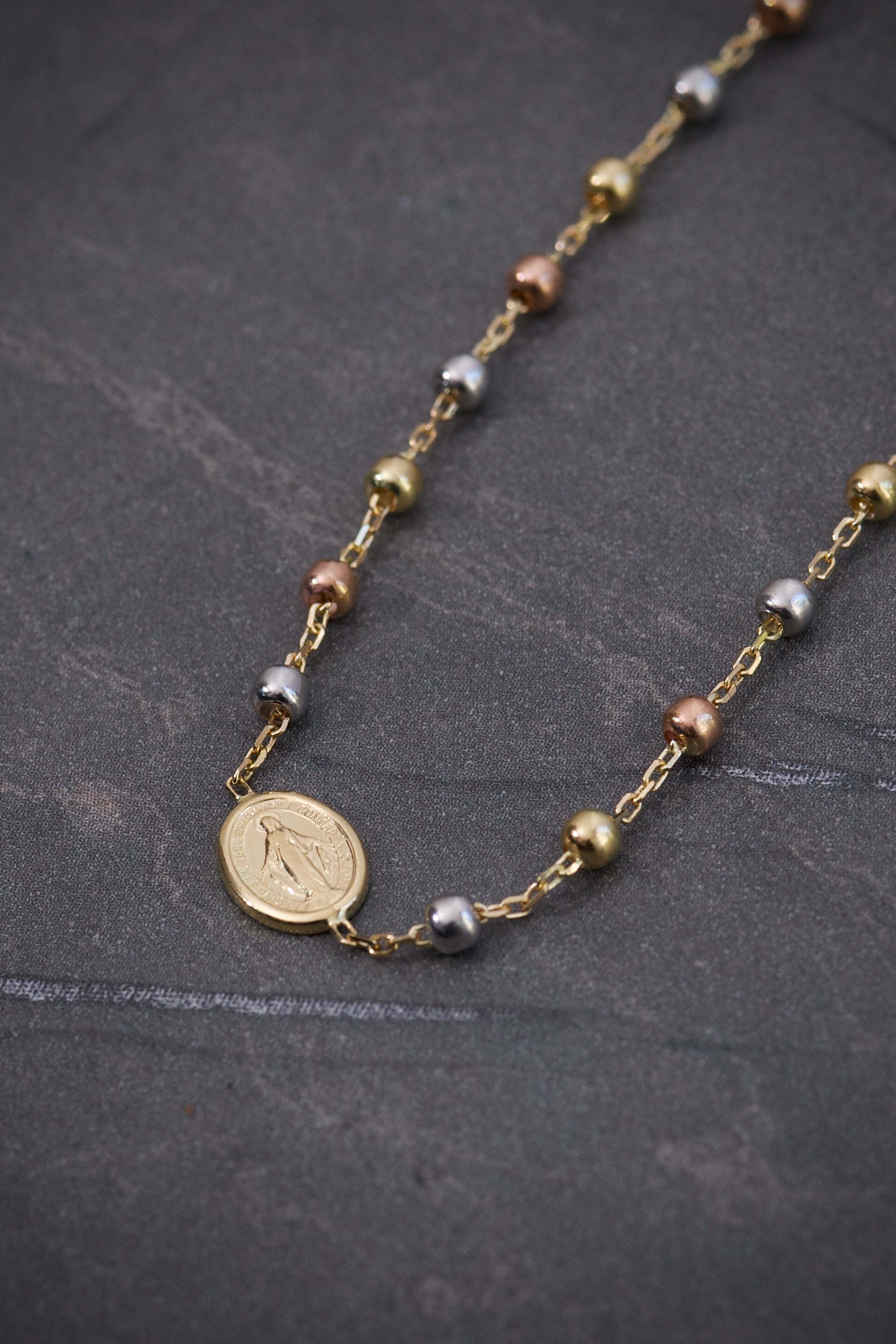 Cadena tipo denario de la virgen de la milagrosa 3.6gr / Largo 45cm / Tres Oros italy +3 P