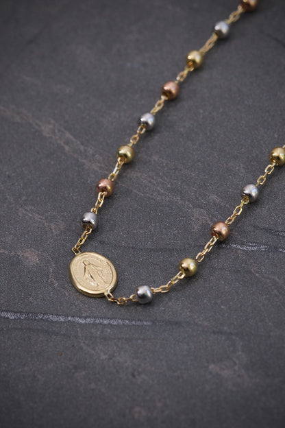 Cadena Tipo Denario virgen de la milagrosa 3.65gr / Largo 45cm / Tres Oros italy +3 M