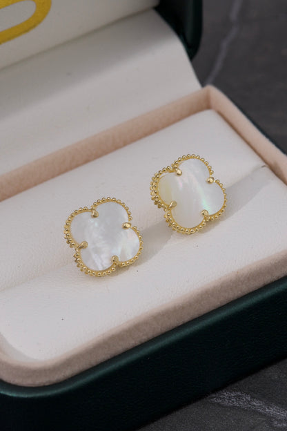 Topos Lucky Clover Piedra Blanca 4.1gr / Largo 1.2cm / Oro Amarillo Nac P
