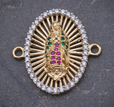 Herraje virgen de guadalupe con swarovski multicolor 3.25gr / Largo 2.3cm / Oro Amarillo Nac B