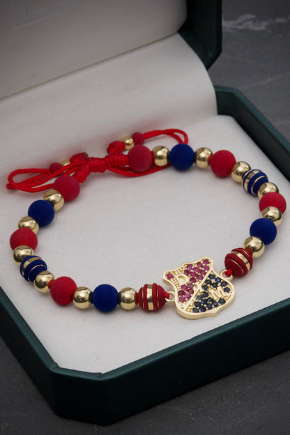 Pulsera en hilo rojo del medellin con 76pts de rubie y 72pts de zafiro 8gr / Oro Amarillo (Joya) M