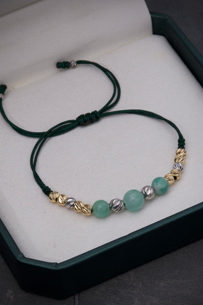 Pulsera hilo verde con 595pts de morralla y bolas diamantadas 1.4gr / Dos Oros (Joya) M