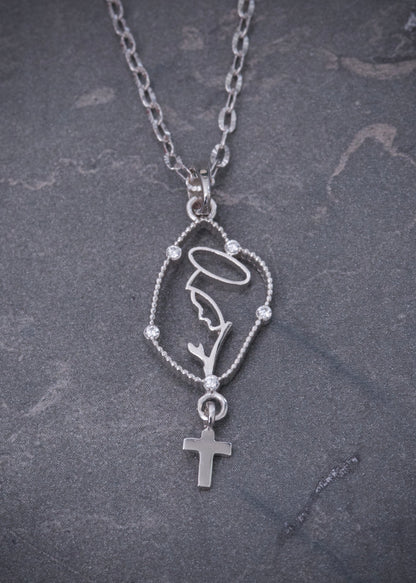 Set Cadena Aro Seguido Dije Virgen Guadalupe 3.3gr / Largo 50cm / Oro Blanco B