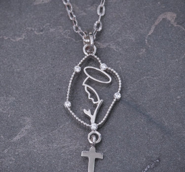 Set Cadena Aro Seguido Dije Virgen Guadalupe 3.3gr / Largo 50cm / Oro Blanco B