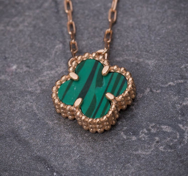 Cadena lucky Clover piedra verde 2.1gr / Largo 50cm / Oro Rosado italy cte M