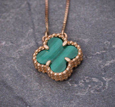 Cadena lucky clover piedra verde 2.1gr / Largo 50cm / Oro Rosado italy cte M
