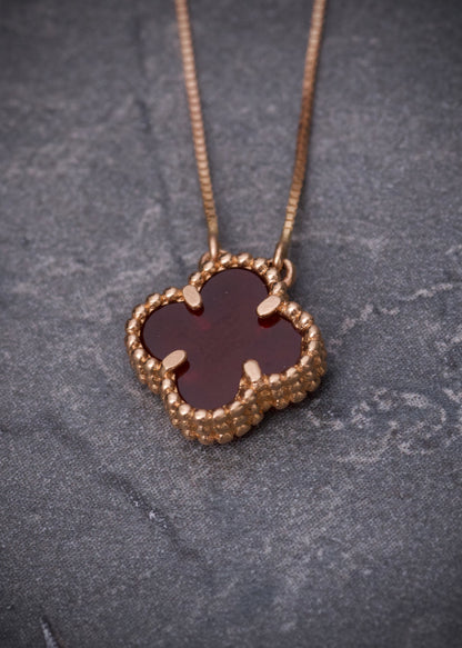 Cadena lucky clover piedra roja 1.95gr / Largo 50cm / Oro Rosado italy cte M