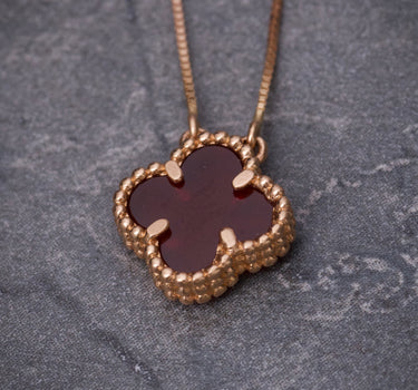 Cadena lucky clover piedra roja 1.95gr / Largo 50cm / Oro Rosado italy cte M