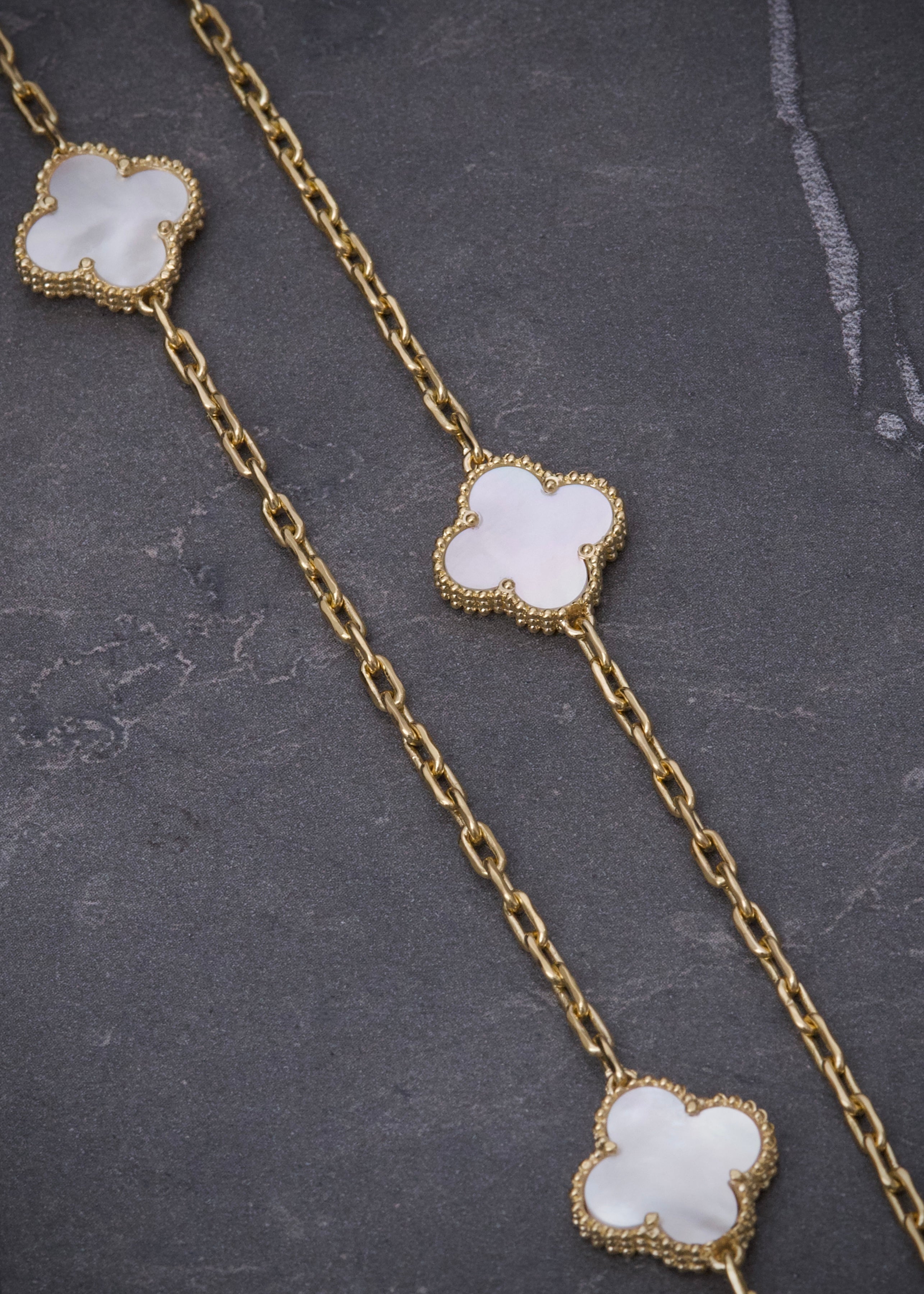 Cadena lucky clover piedra blanca 20.25gr / Largo 60cm / Oro Amarillo italy cte M
