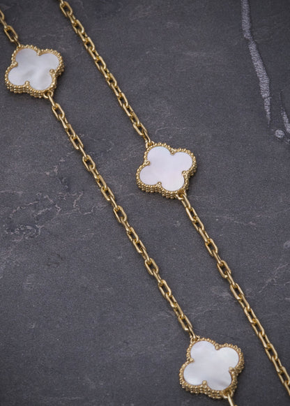 Cadena lucky clover piedra blanca 20.25gr / Largo 60cm / Oro Amarillo italy cte M
