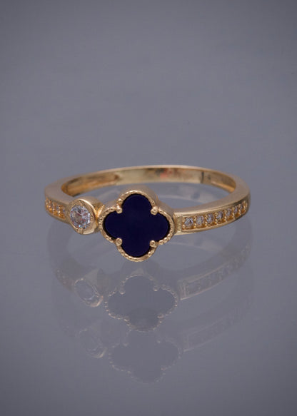 Anillo lucky clover piedra azul con swarovski blanco 2.35gr / TALLA 6 3/4 / Oro Amarillo Nac B