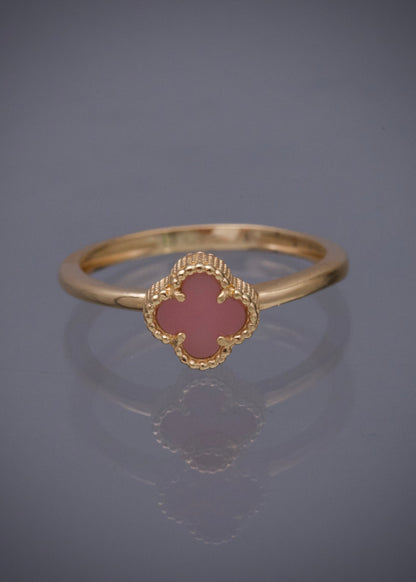 Anillo lucky clover piedra rosada 2.5gr / TALLA 7 1/2 / Oro Amarillo Nac B
