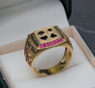 Anillo de poker con swarovski negro y fucsia 9.8gr / Dos Oros Nac B