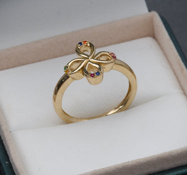 Anillo de flor con swarovski multicolor  2.95gr / Oro Amarillo Nac P