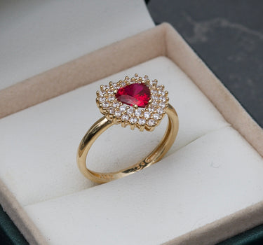 Anillo de corazon con swarovski fucsia y blanco 3.25gr / Oro Amarillo Nac M