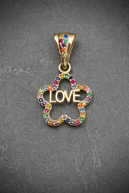 Dije de flor love con swarovski multicolor 1.45gr / 2.4cm / Oro Amarillo Nac M