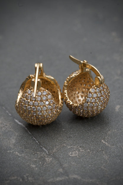 Candongas Tipo Princesa Redondas Con Swarovski Blanco 7gr / Largo 1.4cm / Oro Amarillo Nac B