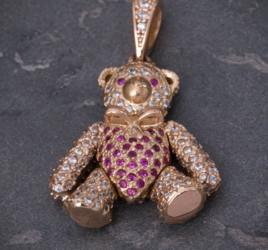 Dije oso con swarovski rosado y blanco 6.95gr / Largo 3cm / Oro Rosado Nac P