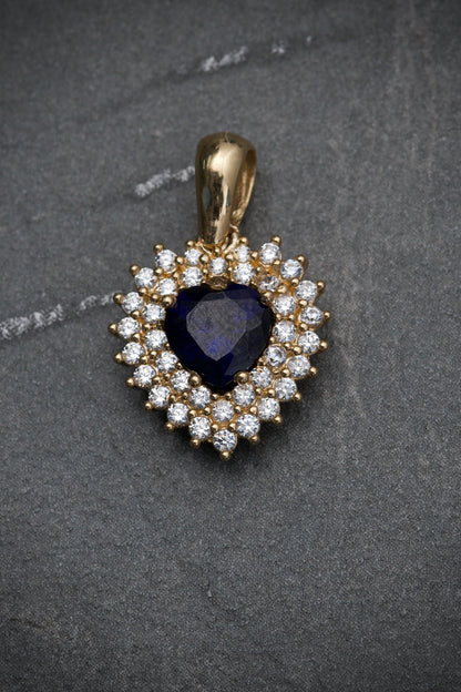 Dije Con Swarovski De Corazon Azul 2.15gr / Largo 1.9cm / Oro Amarillo Nac B
