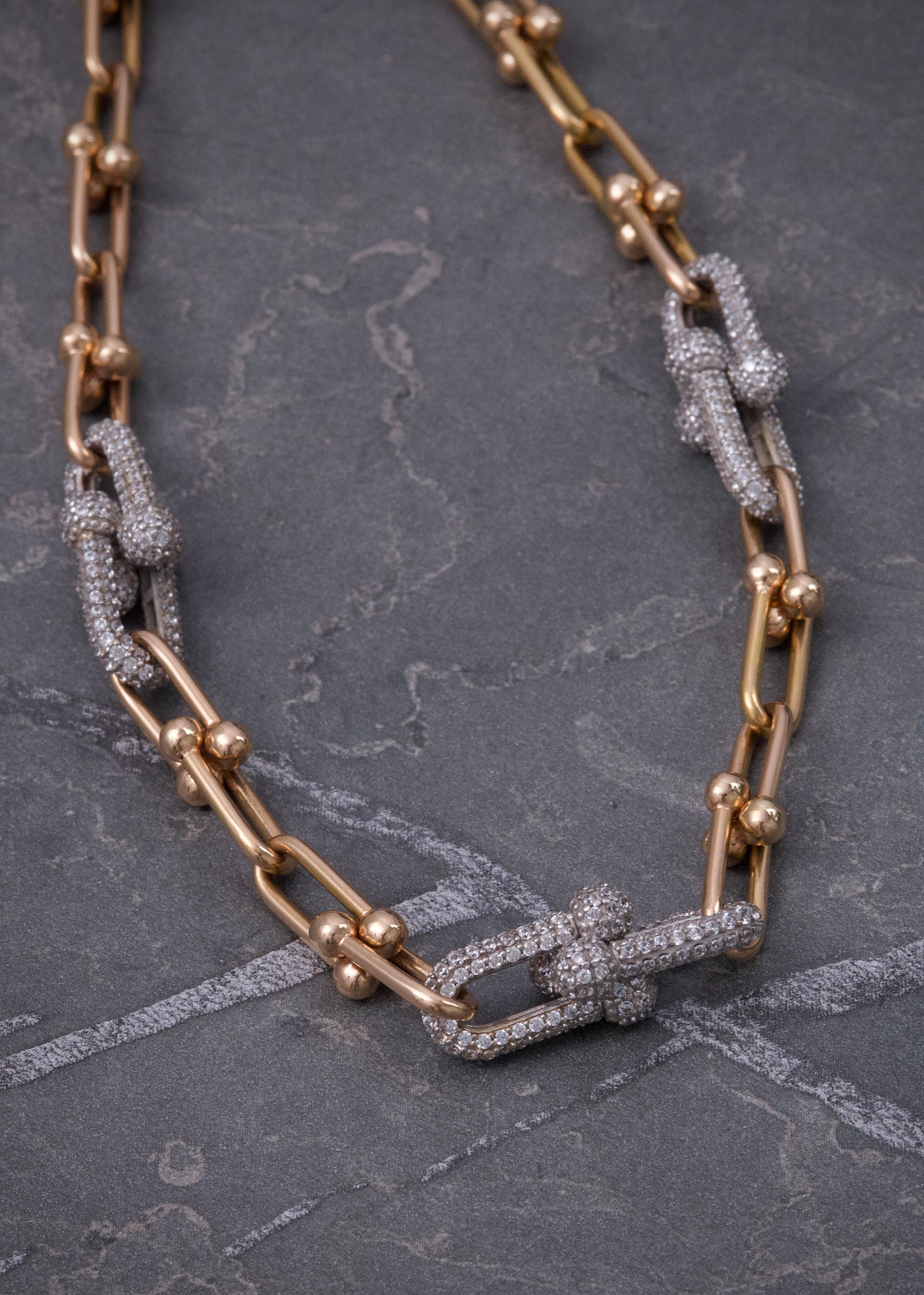 Cadena rustica con swarovski blanco 24.15gr / Largo 45 cm / Dos Oros italy +4 M