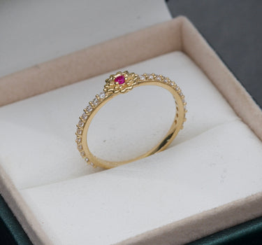 Anillo de flor con swarovski fucsia y blanco 1.6gr / Oro Amarillo Nac M