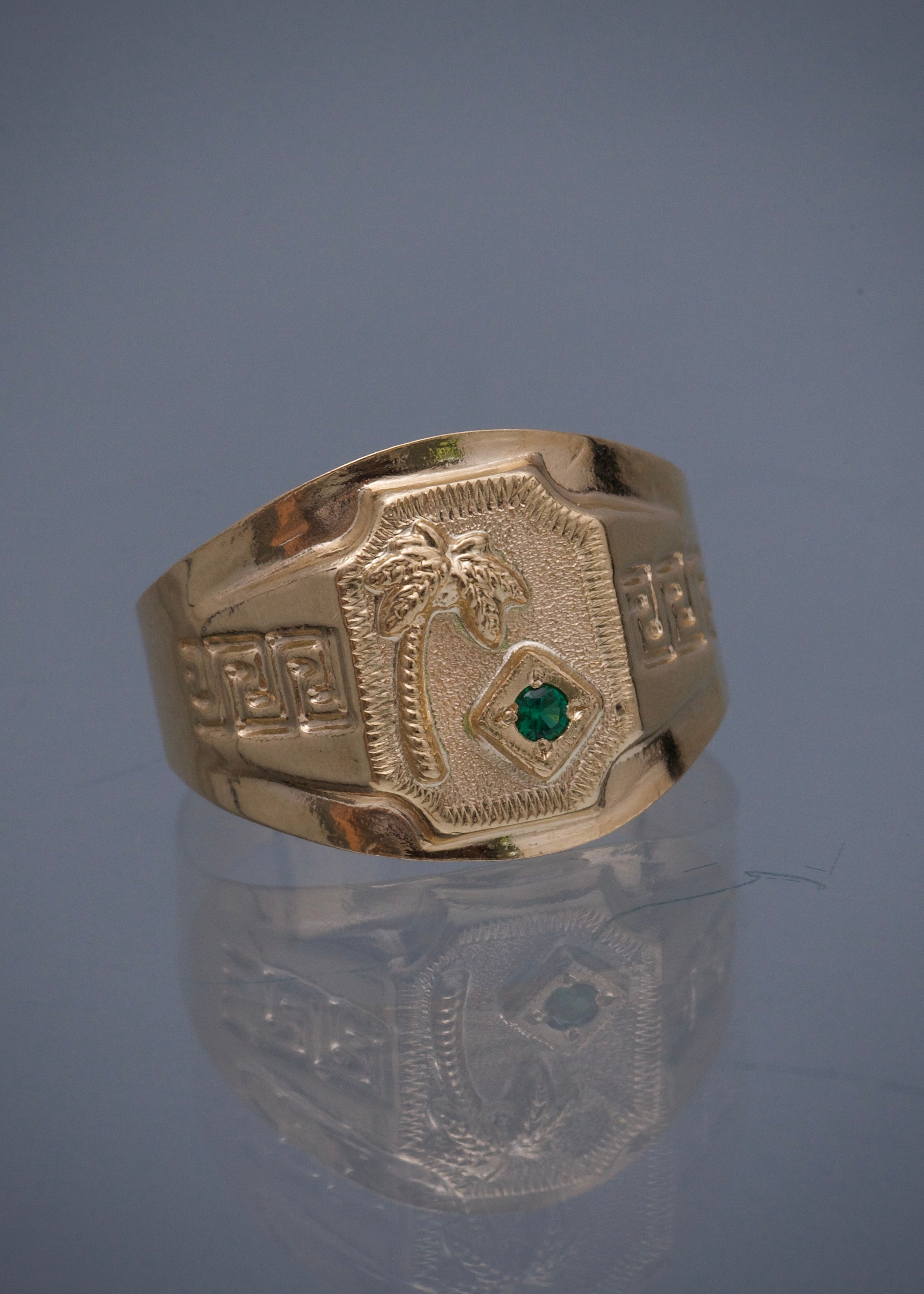 Anillo palmera con swarovski verde 2.8gr / Talla 9 1/2 / Oro Amarillo Nac B