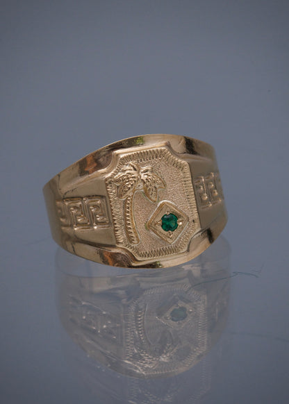 Anillo palmera con swarovski verde 2.8gr / Talla 9 1/2 / Oro Amarillo Nac B