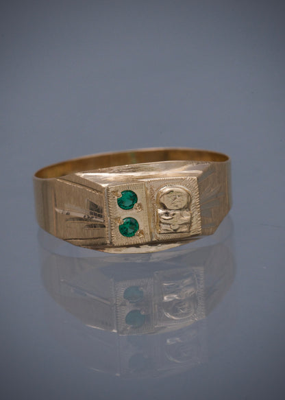 Anillo con swarovski verde 2.2gr / Talla 10 3/4 / Oro Amarillo Nac B