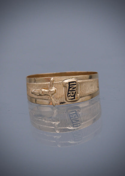 Anillo cruz con cristo 1.7gr / Talla 8 1/4 / Oro Amarillo Nac M