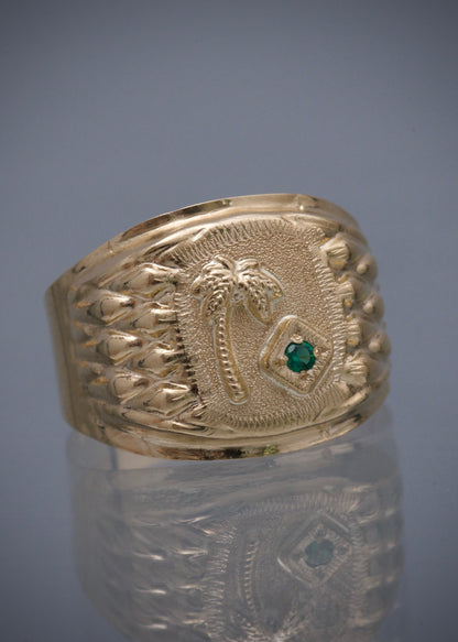 Anillo palmera con swarovski verde 3.45gr / Talla 10 1/2 / Oro Amarillo Nac M